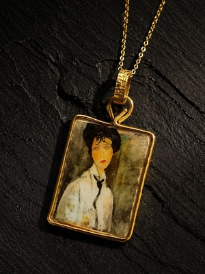 Modigliani Necklace "Woman with Black Tie" new, handmade, hypoallergenic