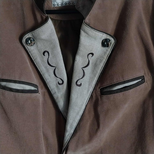 Vintage men's dirndl jacket Natural Life, suede and linen, size 54