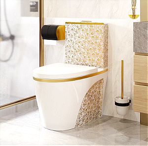 Luxury Rimless Gold λευκό-χρυσό WC τουαλέτας με απαλό κλείσιμο