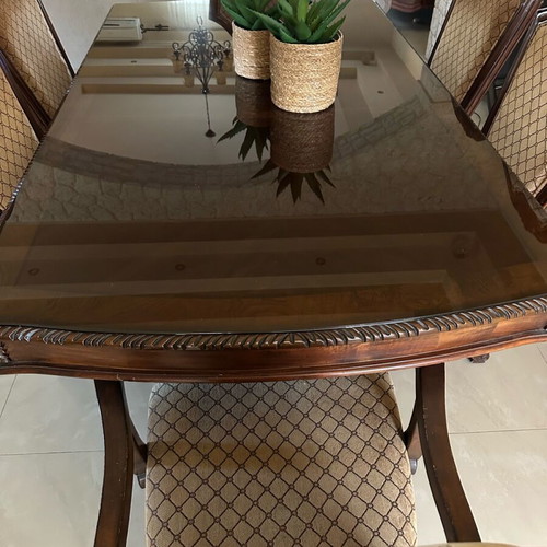 Classic wooden dining set with six chairs used