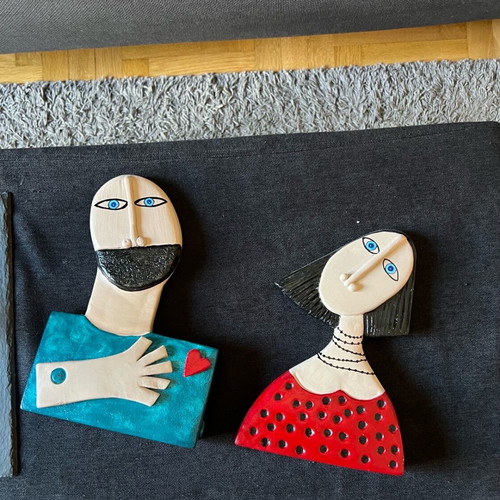 Pair of female and male ceramic figures 30 cm new from craft workshop