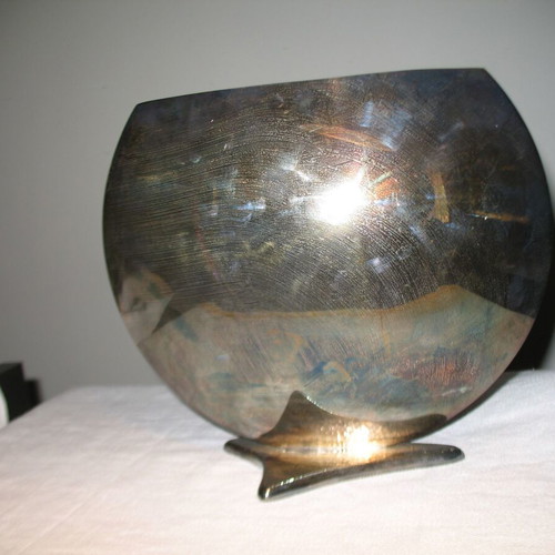 Silver-plated Space-Age vase used, large and heavy from the 70's