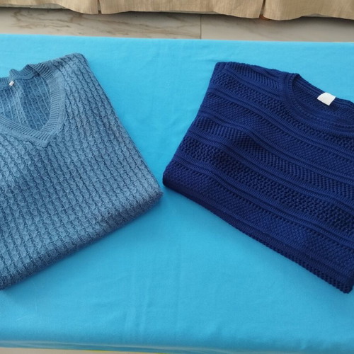 Vintage women's short-sleeve pullovers set of 2 like new, blue shades, M-L-XL