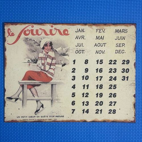 Vintage French Wall Calendar Metal Tin Sign like new