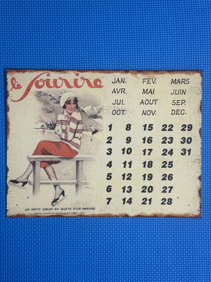 Vintage French Wall Calendar Metal Tin Sign like new