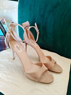 Valentino Garavani nude suede high-heeled sandals with ankle straps, new