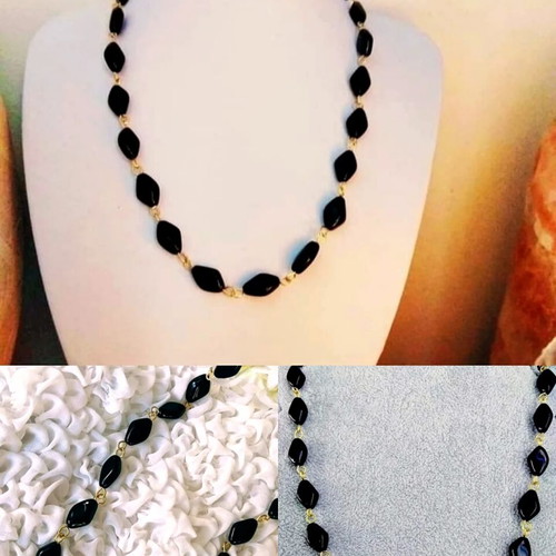 Handmade rosary necklace with black shiny Czech stones and steel elements new