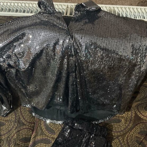 Shirt and pants set new, sparkling evening black and gray