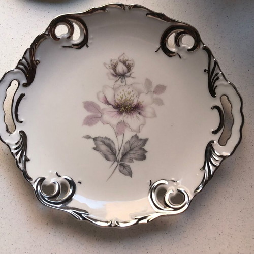 Vintage Japanese Empire porcelain platter (1930-1950) with pierced handles