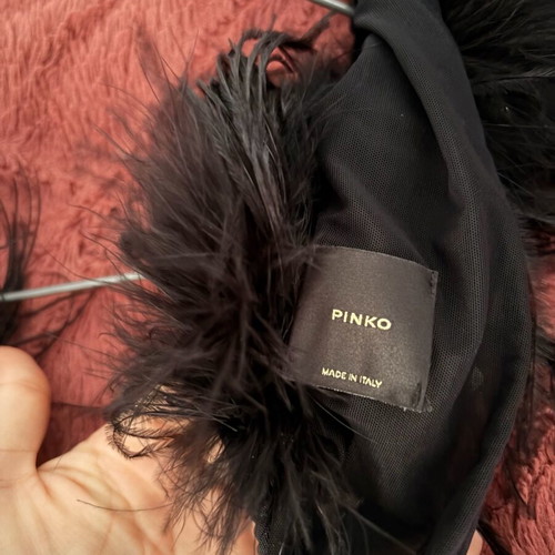 Pinko black transparent bodysuit with feathers like new, size XS