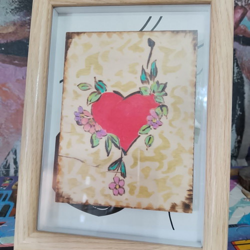 Decorative frame with wood pyrography painting 15x20cm new