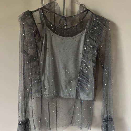 Serendipity blouse new, size S/M, gray silver with strap