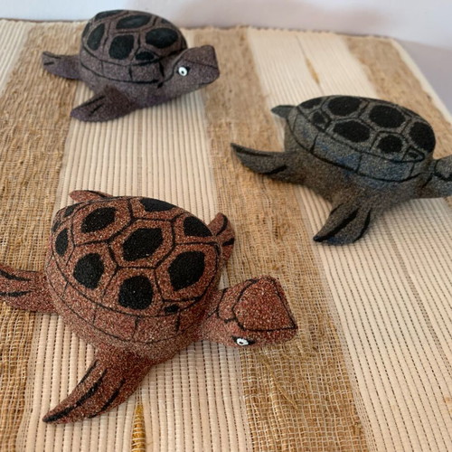 Decorative turtle 12 cm new, handmade from wood and colored sand
