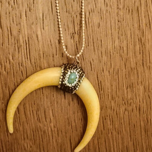 Crescent moon necklace with marcasite and chalcedony stones like new