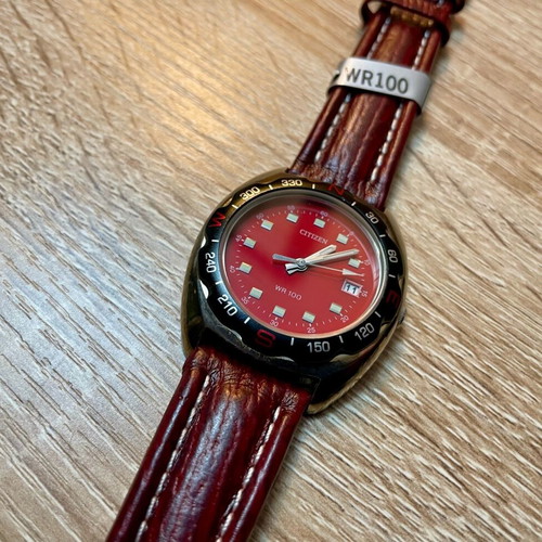 Citizen Vintage NOS new watch with red leather strap