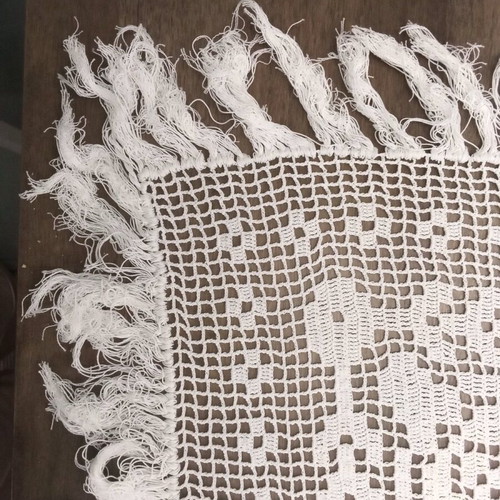 Crocheted tablecloth with fringes new, small 60cm x 60cm