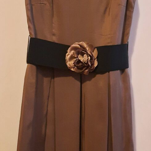 Rococo silk dress with 6 different looks, size L, brown