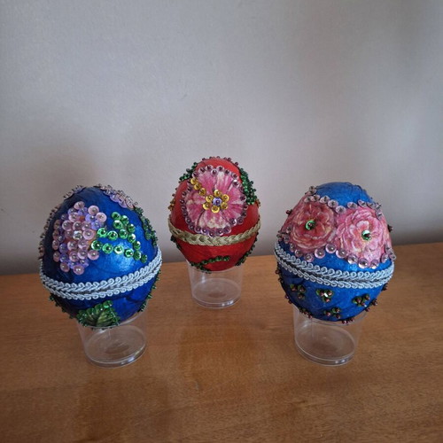 Set of 3 handmade decorative eggs new