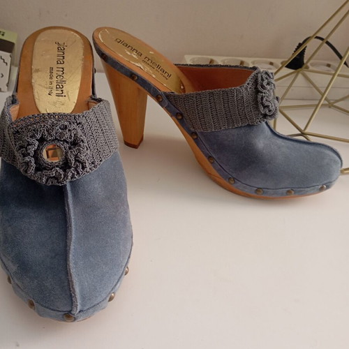 Blue leather mules, size 40