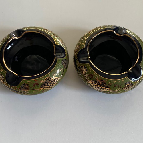 Porcelain ashtrays new, set of 2, blue with gold floral patterns