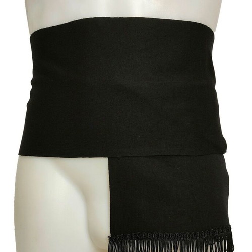 Traditional men's black belt with fringes, elastic cotton MARK229