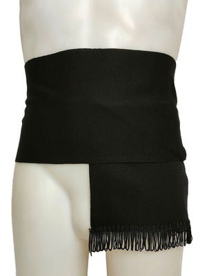Traditional men's black belt with fringes, elastic cotton MARK229