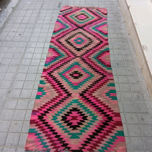 Kilim runner rug used, ethnic style