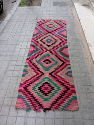 Kilim runner rug used, ethnic style