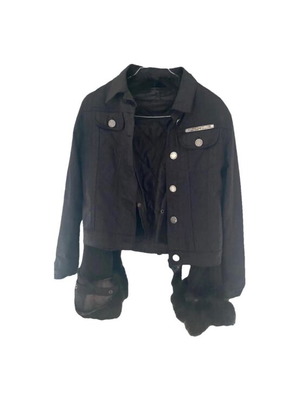 Short black reversible jacket with faux fur cuffs