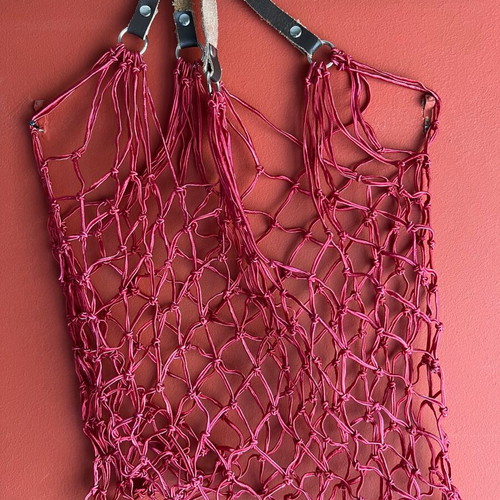 Eco-friendly shopping net with leather handles like new