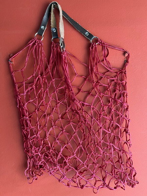 Eco-friendly shopping net with leather handles like new