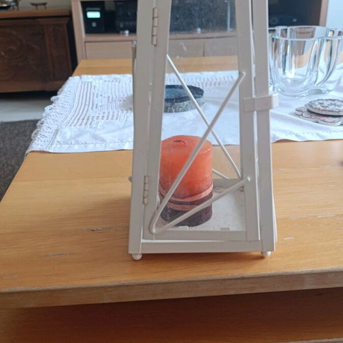 Metal lantern like new, cream with door