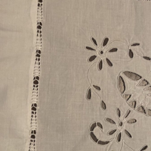 White Handmade Cutwork Tablecloth with Ajouré, Like New, 86x86 cm