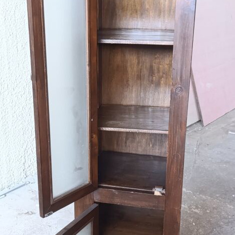 Wooden Display Cabinet vintage, used, solid wood with frosted glass