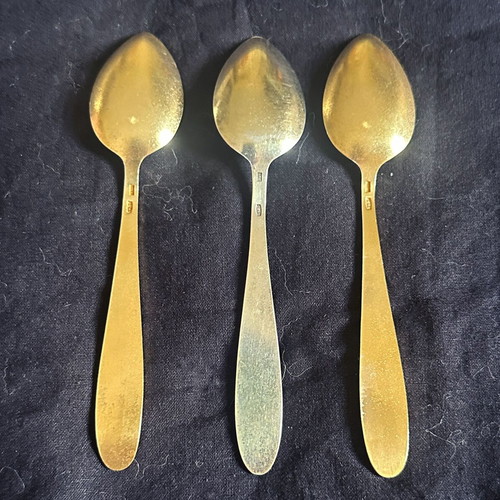 Set of 3 Soviet Silver 875 Spoons with Enamel