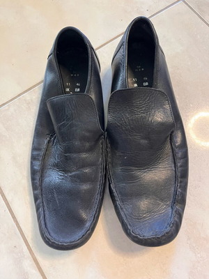 Leather moccasins size 46 used, black casual shoes for men