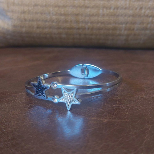 Silver cuff bracelet with star and rhinestones like new