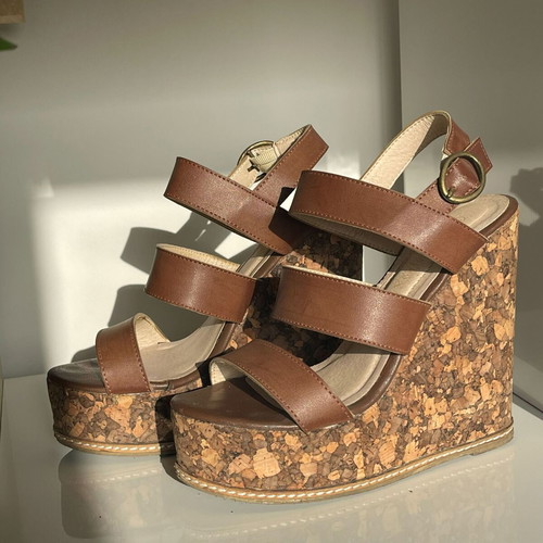 Cork Wedge Platform Sandals like new, tan brown, size 38