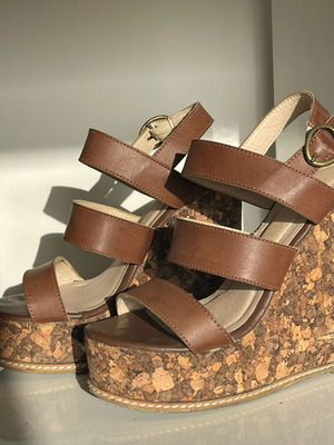 Cork Wedge Platform Sandals like new, tan brown, size 38