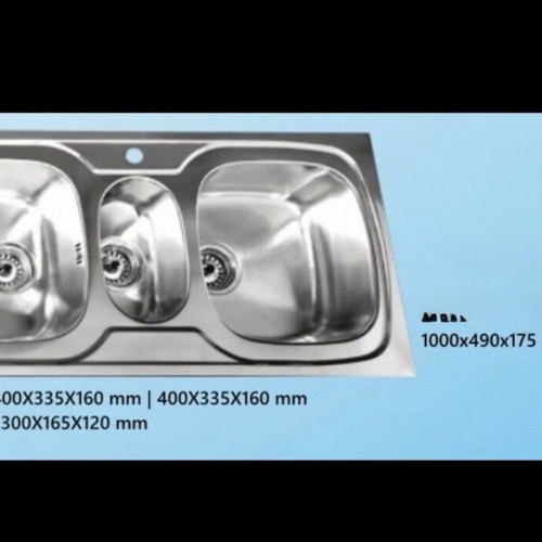Inox sink with 3 basins new, 100x48cm