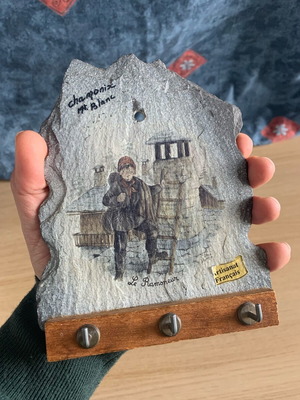 Vintage hand-painted key holder made of slate stone used
