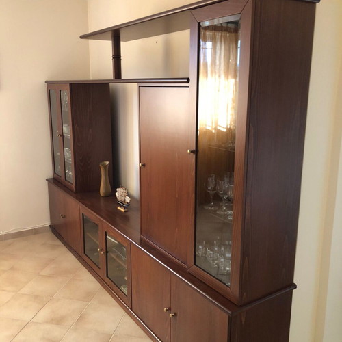 Solid beech wood living room unit like new with rotating bar