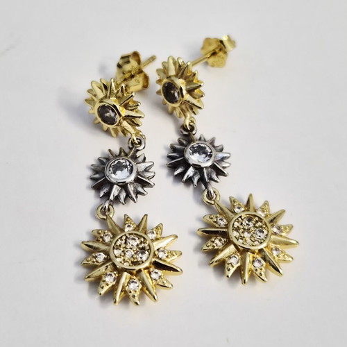 Pandora Sun Drop Earrings new, sterling silver with gold plating