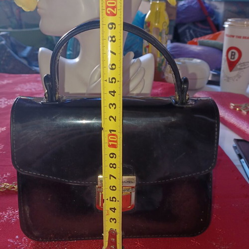 Original Marines Black Patent Leather Handbag like new with Gold Chain