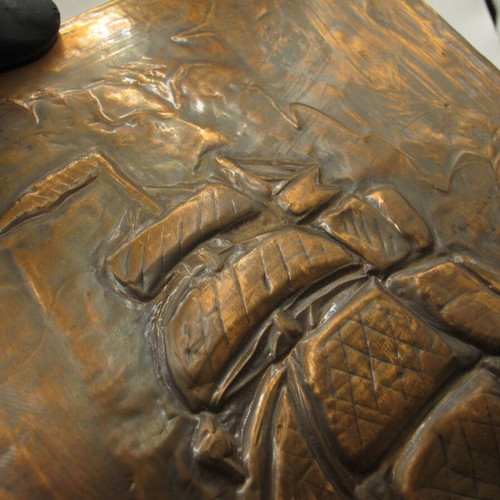 Vintage copper wall art with sailing ship relief, like new