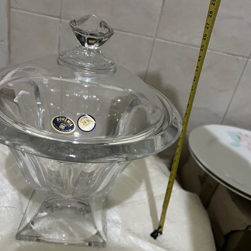 Crystal large Bohemia fondue bowl new