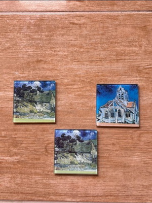 Glass coasters new, set of 3 with Italian nature scenes