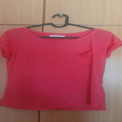 Bershka Medium blouse like new, red and pink short-sleeve
