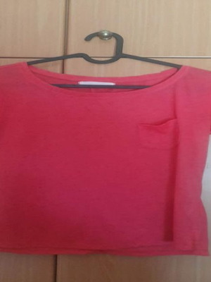 Bershka Medium blouse like new, red and pink short-sleeve