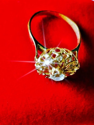 Antique 1182 Family Heirloom 14K YG Gold Ring with 13 Brilliant Cut Stones